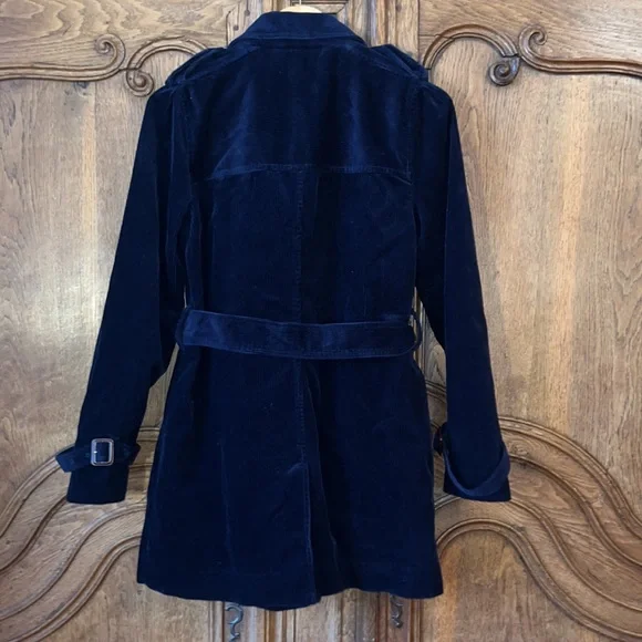 LL Bean Navy Blue Corduroy Double Button Up Jacket Pea Coat - Picture 13 of 15